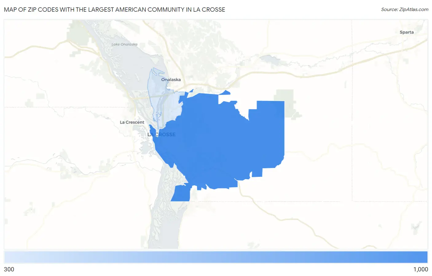 Zip Codes with the Largest American Community in La Crosse Map