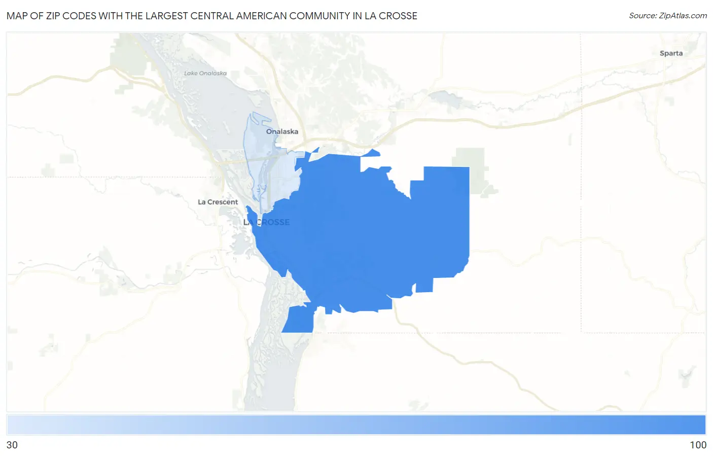 Zip Codes with the Largest Central American Community in La Crosse Map