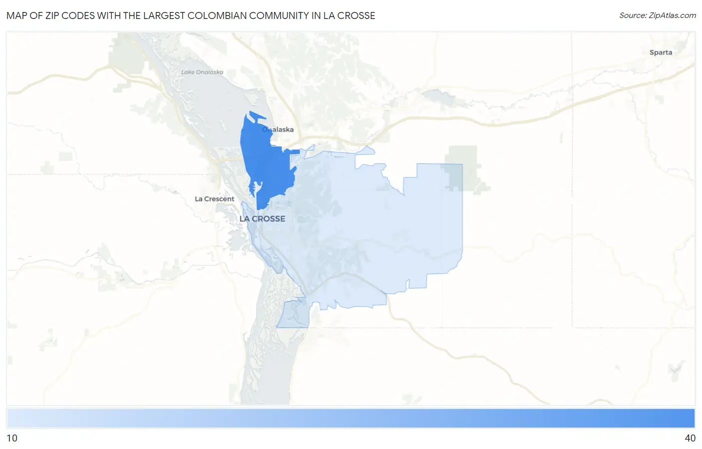 Zip Codes with the Largest Colombian Community in La Crosse Map