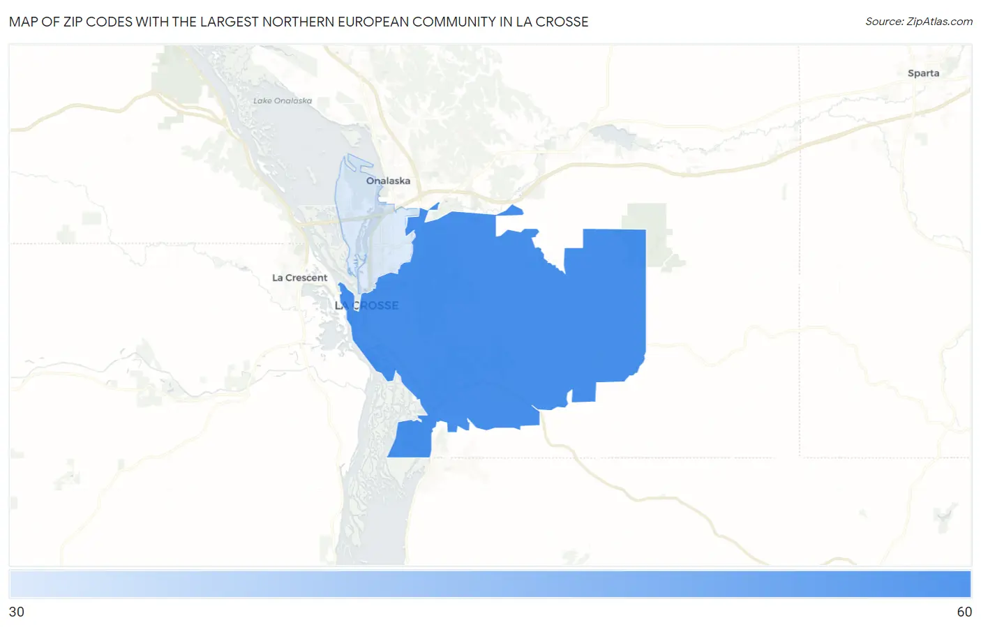 Zip Codes with the Largest Northern European Community in La Crosse Map