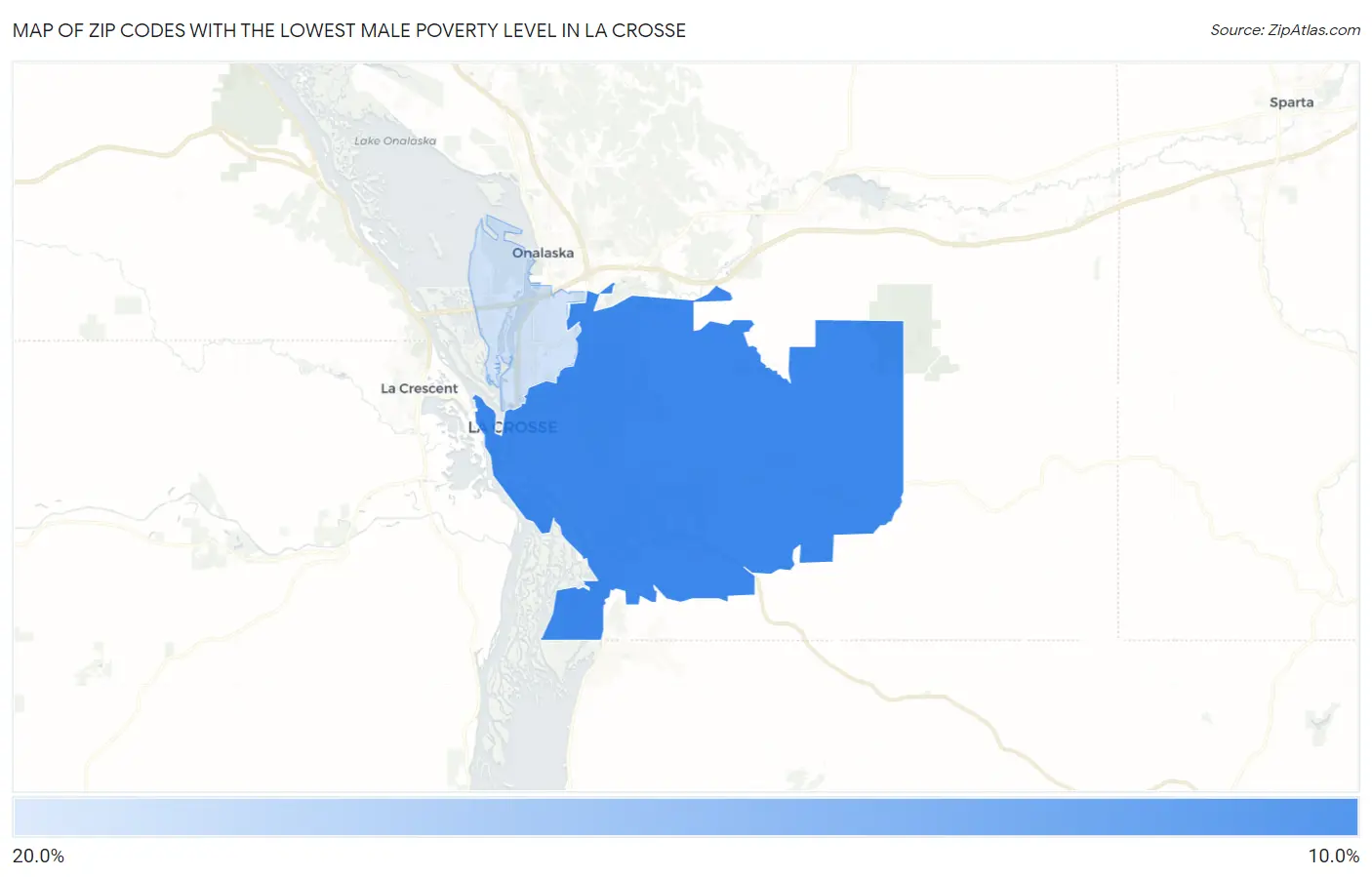 Zip Codes with the Lowest Male Poverty Level in La Crosse Map