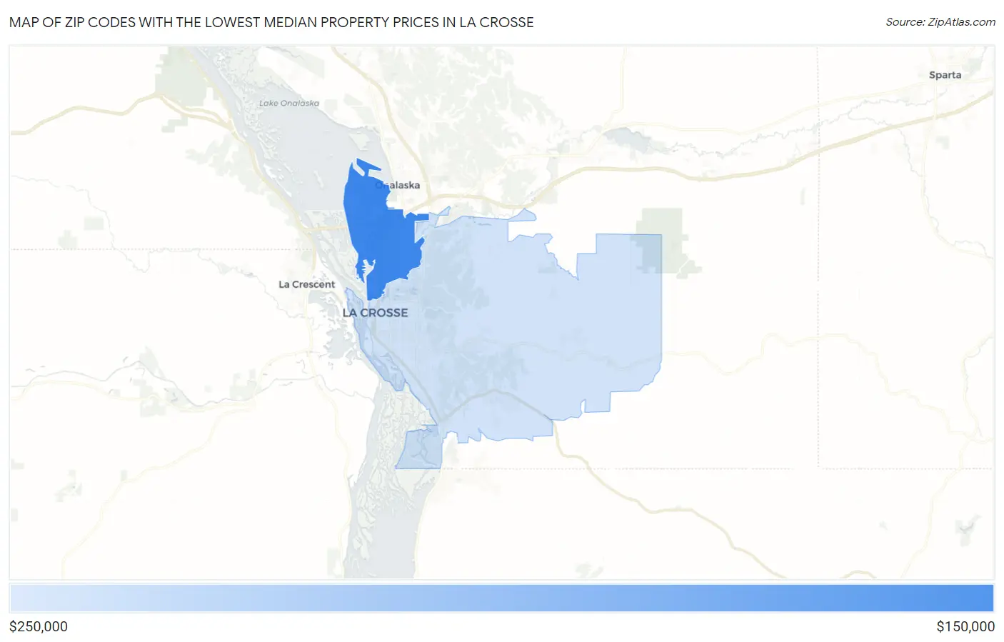 Zip Codes with the Lowest Median Property Prices in La Crosse Map