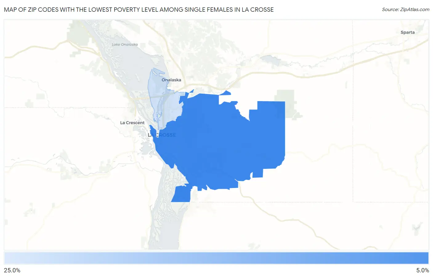 Zip Codes with the Lowest Poverty Level Among Single Females in La Crosse Map