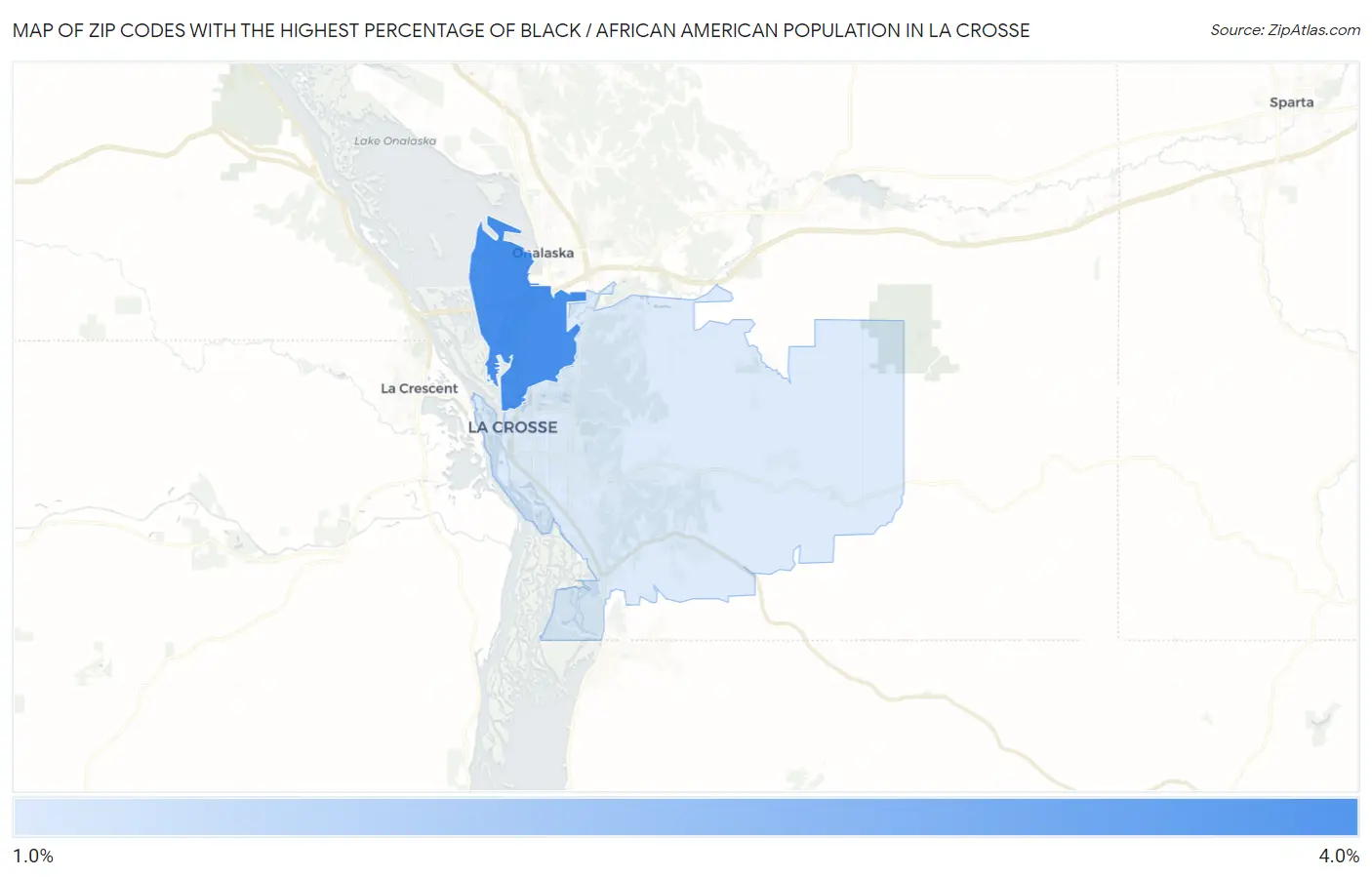 Zip Codes with the Highest Percentage of Black / African American Population in La Crosse Map