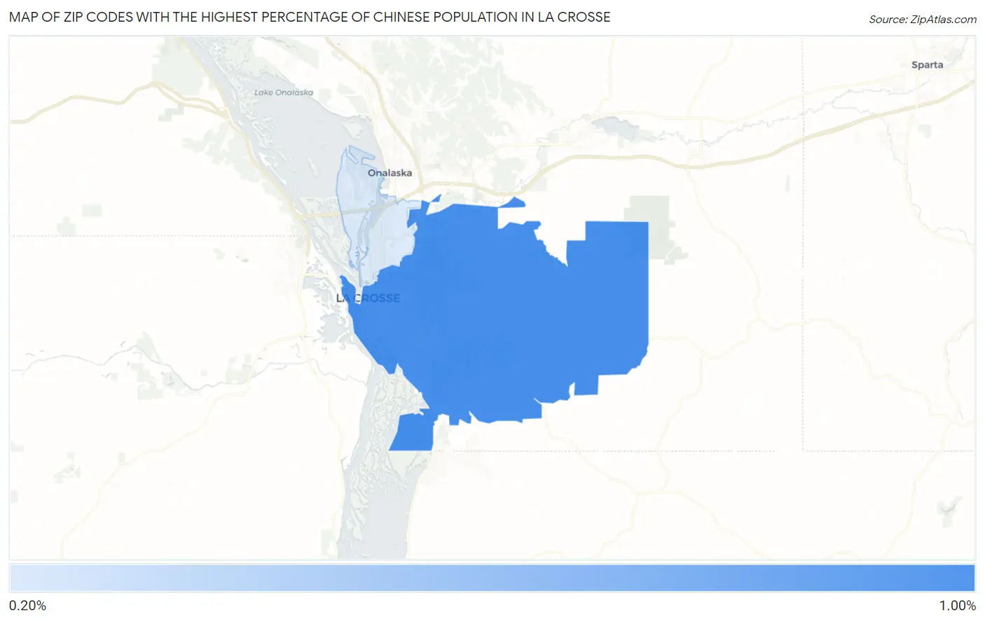 Zip Codes with the Highest Percentage of Chinese Population in La Crosse Map
