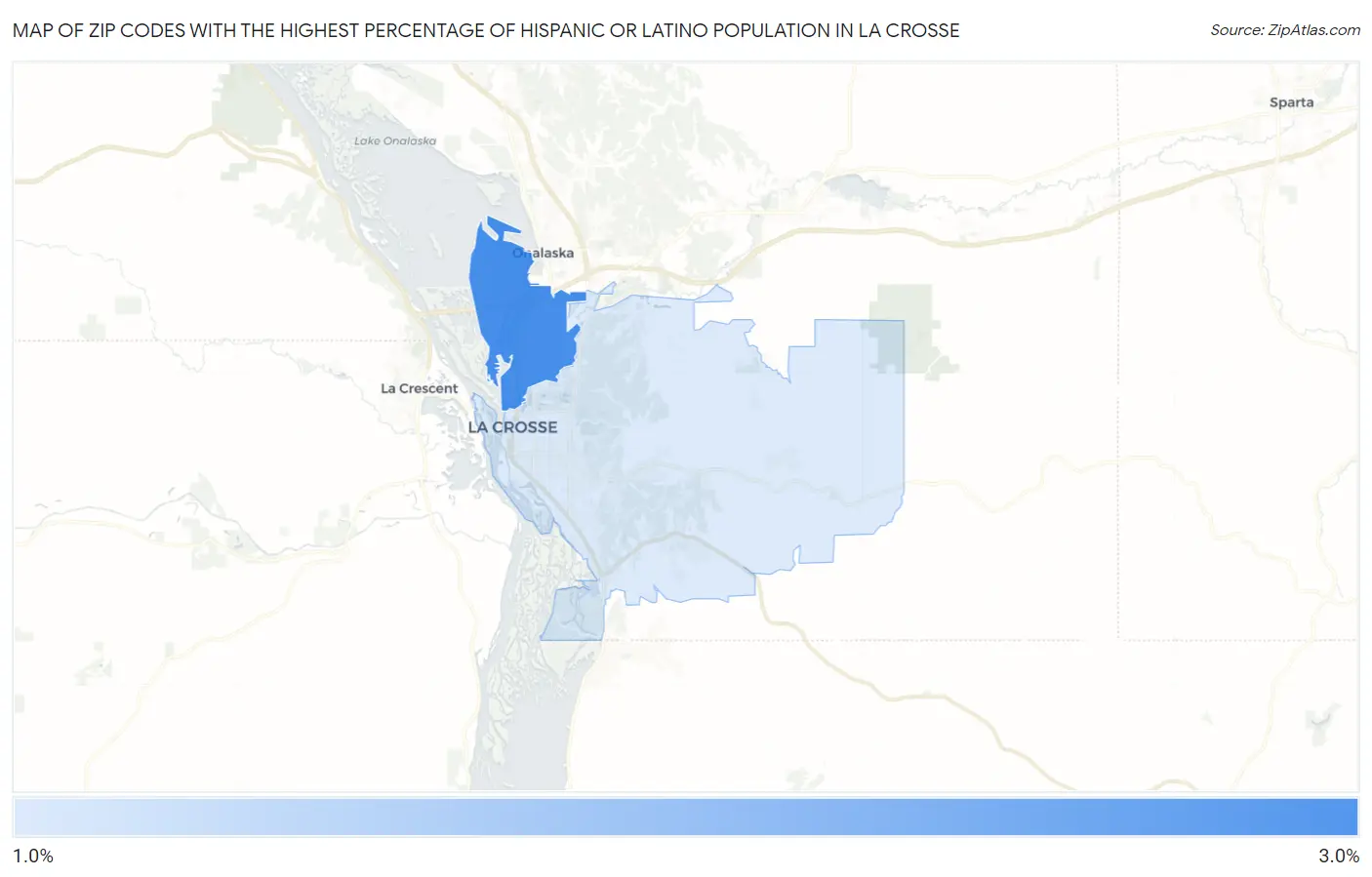 Zip Codes with the Highest Percentage of Hispanic or Latino Population in La Crosse Map