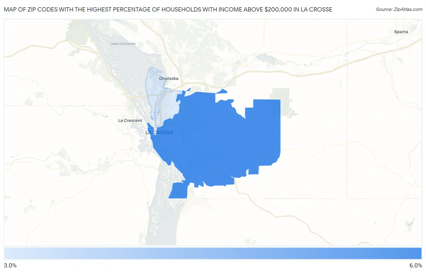 Zip Codes with the Highest Percentage of Households with Income Above $200,000 in La Crosse Map
