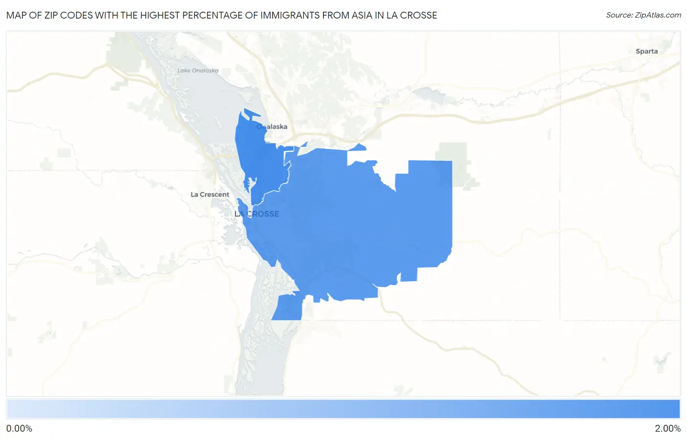 Zip Codes with the Highest Percentage of Immigrants from Asia in La Crosse Map