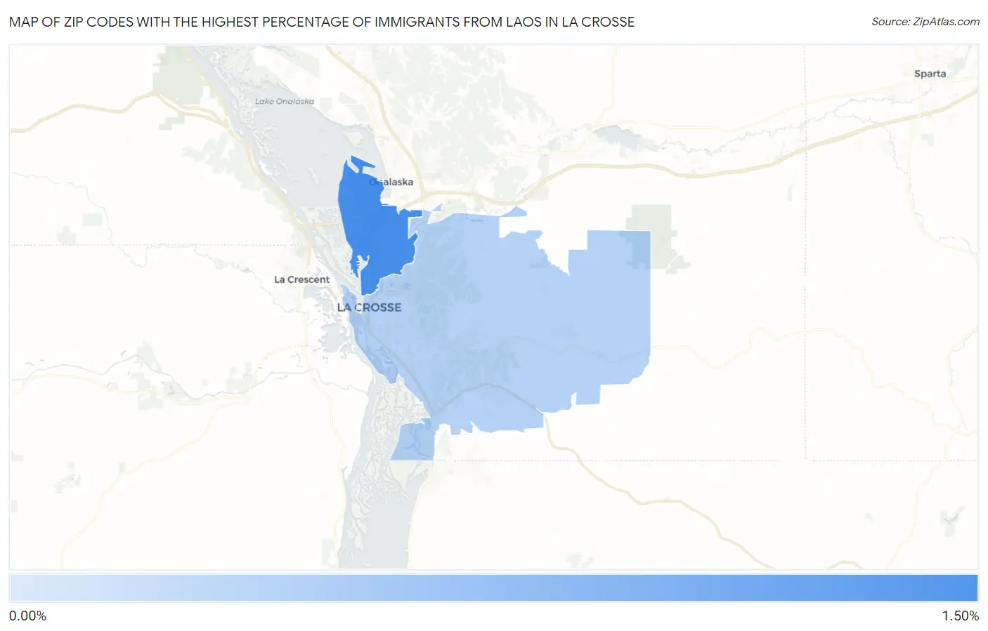 Zip Codes with the Highest Percentage of Immigrants from Laos in La Crosse Map