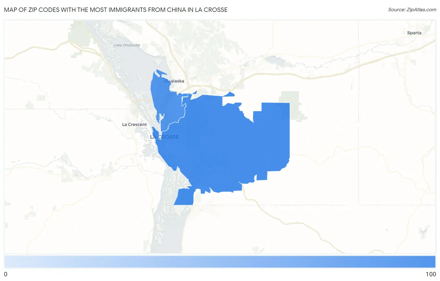 Zip Codes with the Most Immigrants from China in La Crosse Map