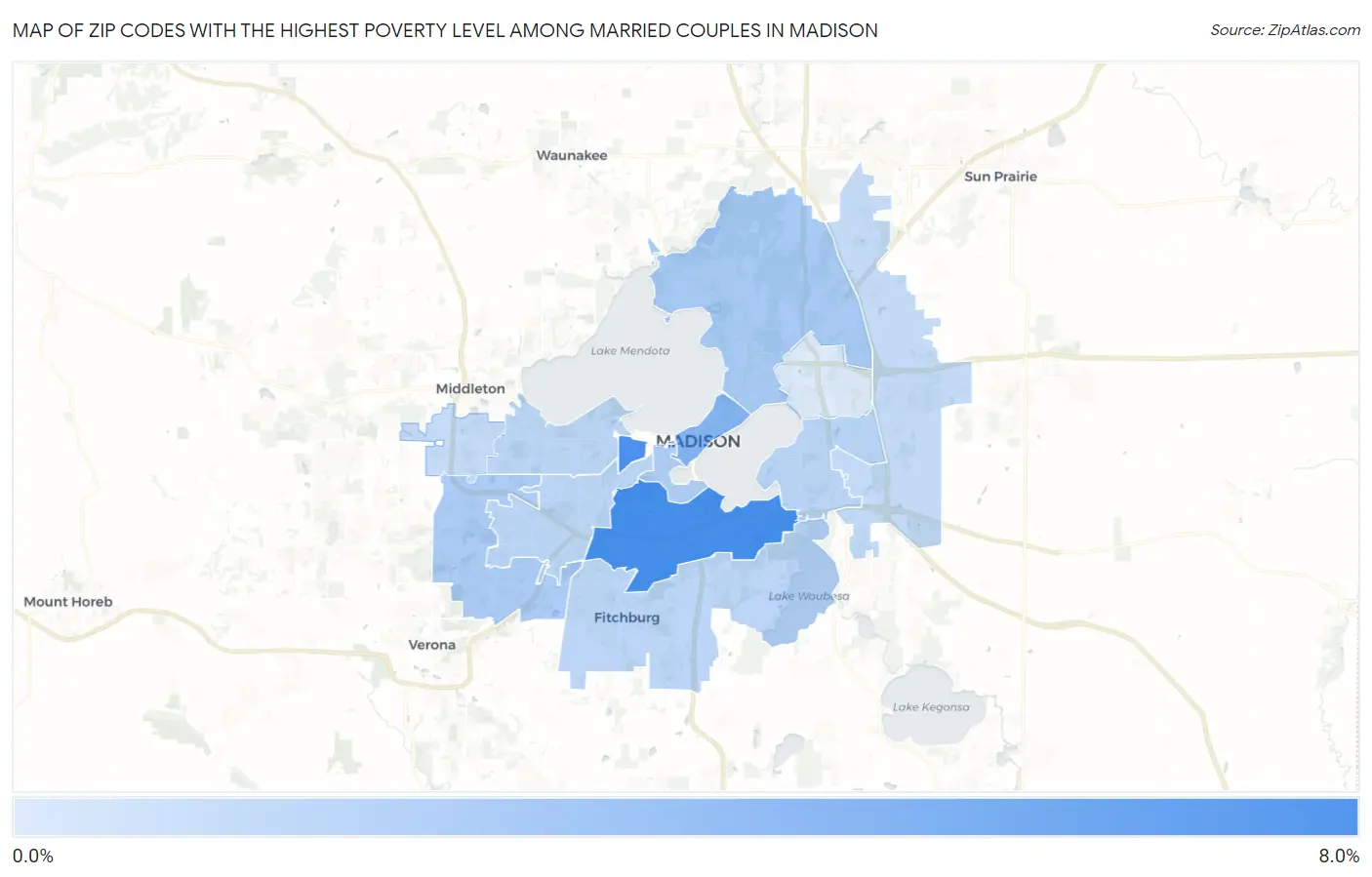Zip Codes with the Highest Poverty Level Among Married Couples in Madison Map
