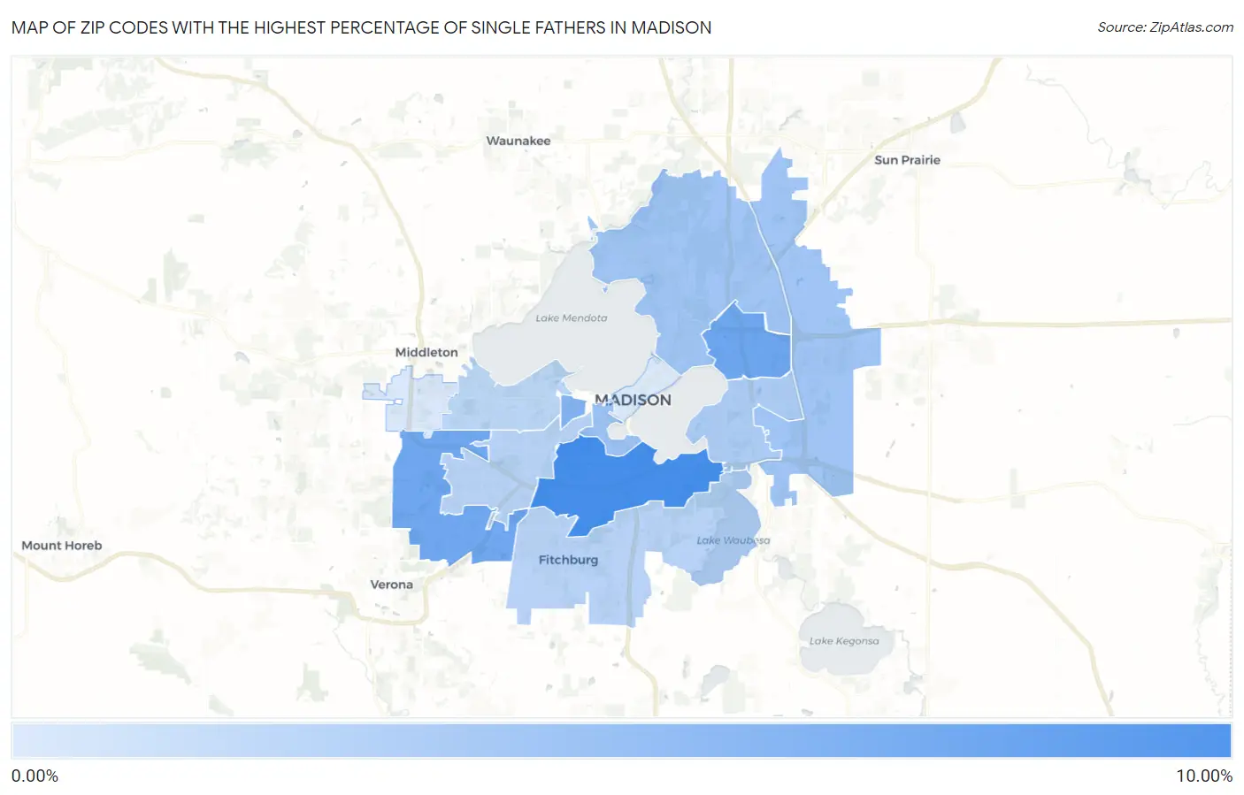 Zip Codes with the Highest Percentage of Single Fathers in Madison Map