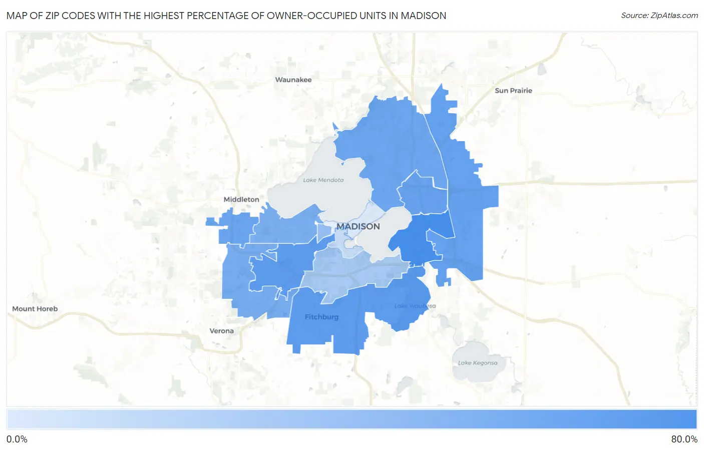 Zip Codes with the Highest Percentage of Owner-Occupied Units in Madison Map
