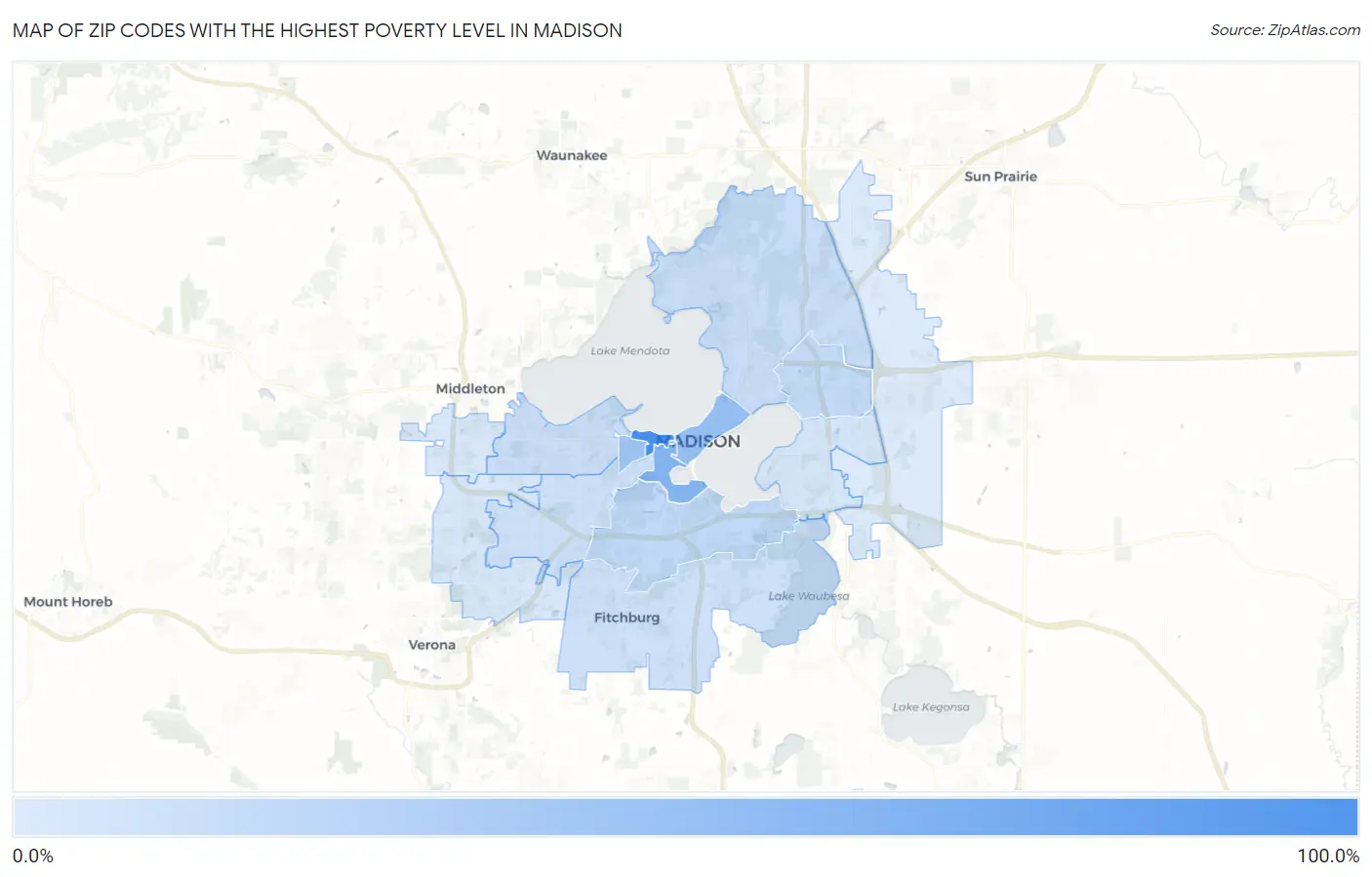 Zip Codes with the Highest Poverty Level in Madison Map