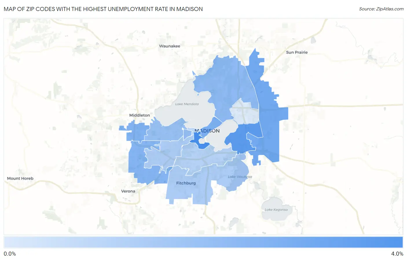 Zip Codes with the Highest Unemployment Rate in Madison Map