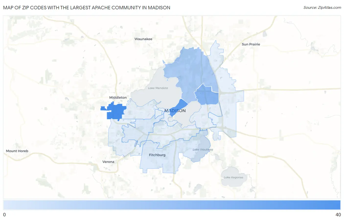 Zip Codes with the Largest Apache Community in Madison Map