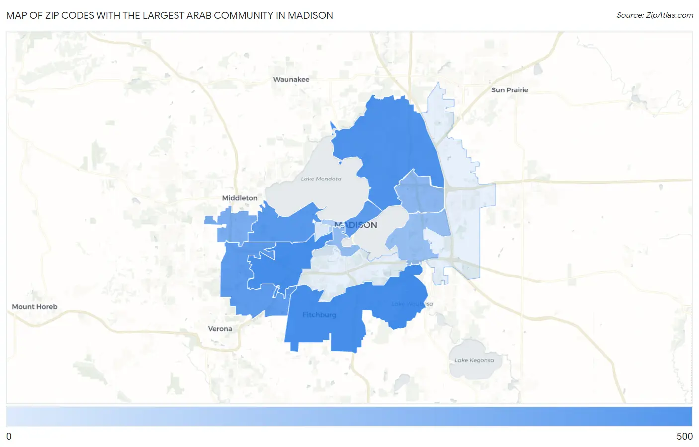 Zip Codes with the Largest Arab Community in Madison Map