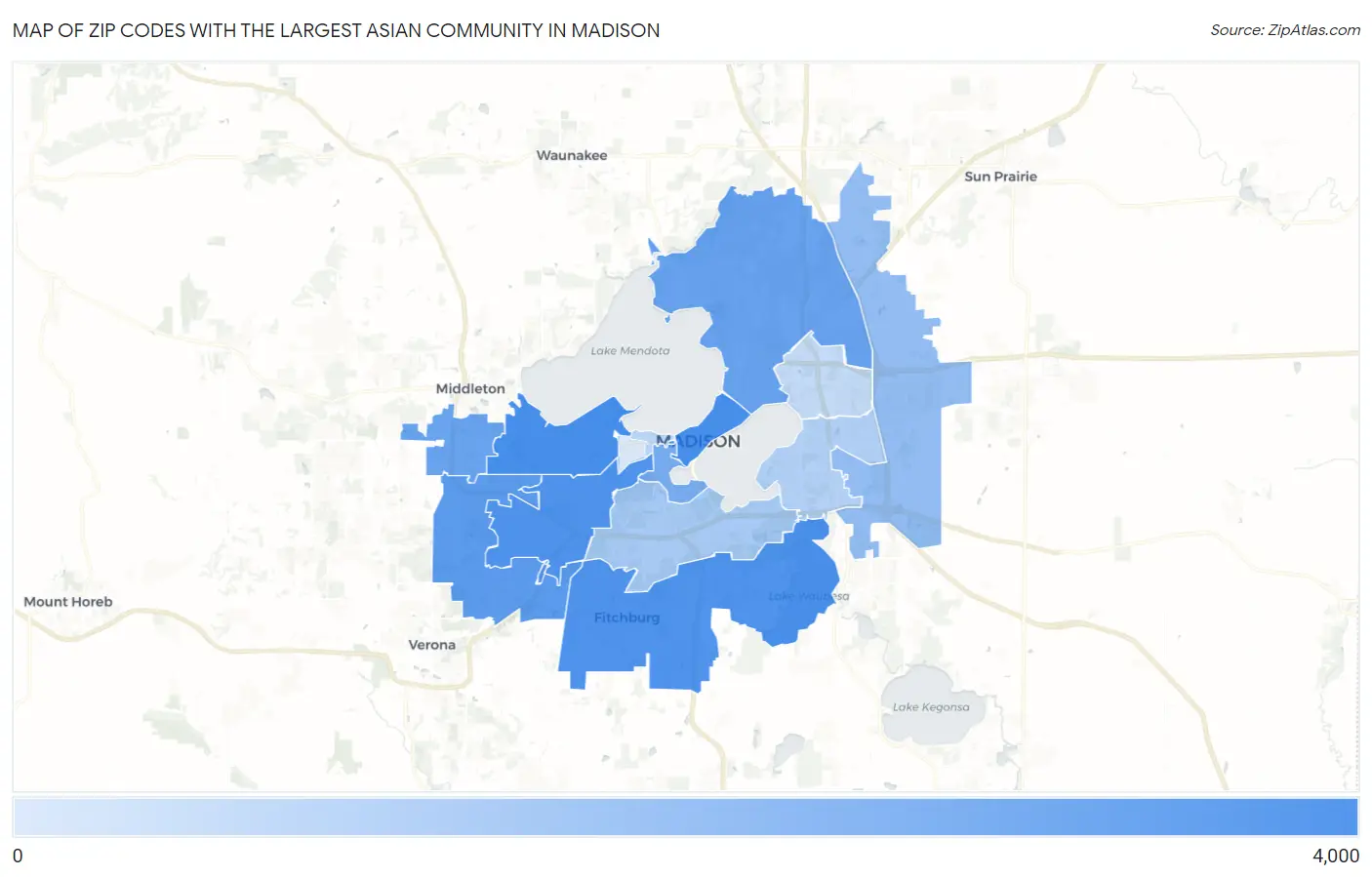 Zip Codes with the Largest Asian Community in Madison Map
