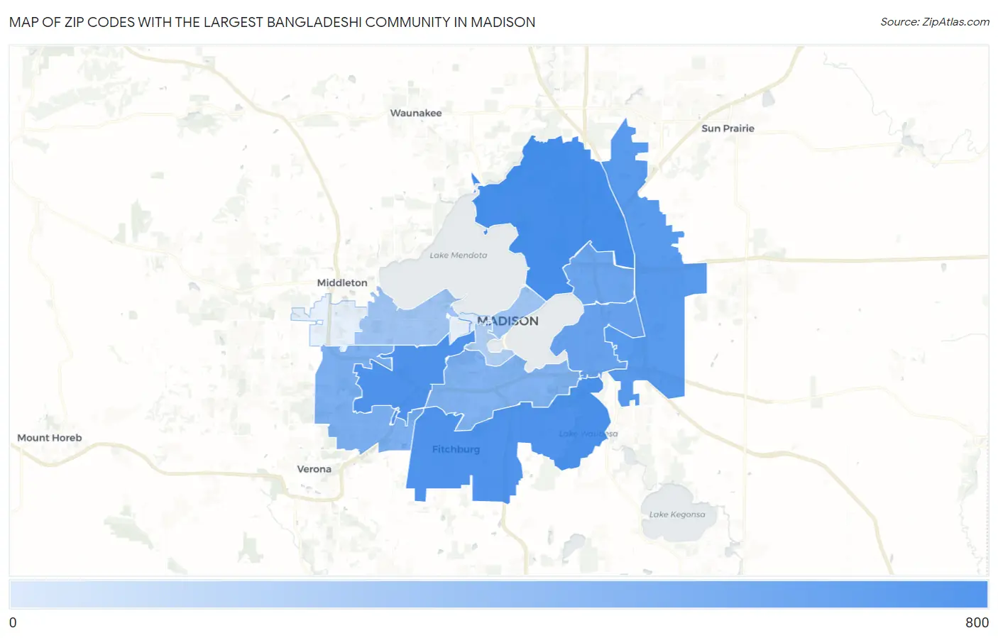 Zip Codes with the Largest Bangladeshi Community in Madison Map