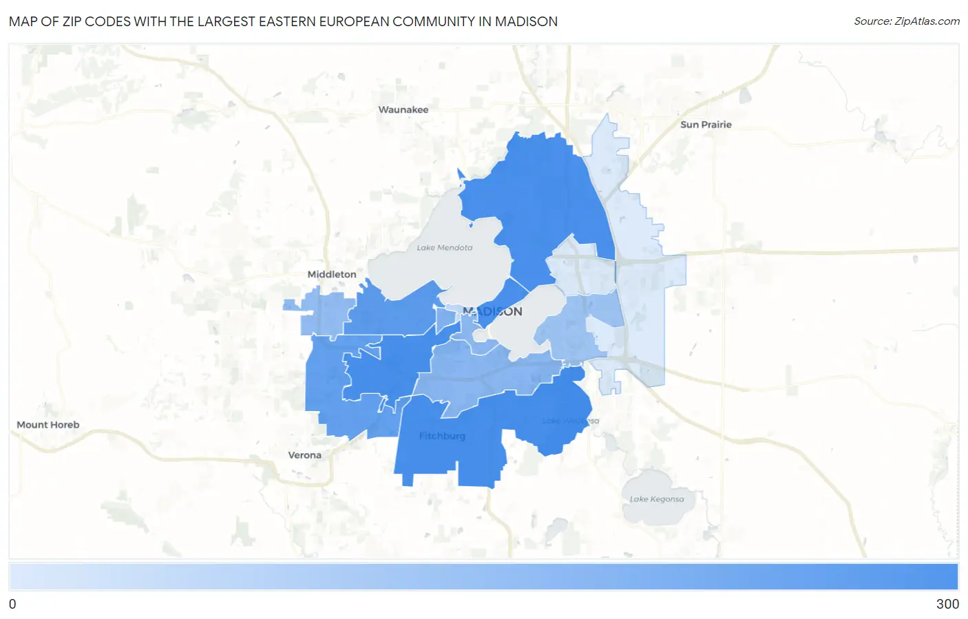 Zip Codes with the Largest Eastern European Community in Madison Map