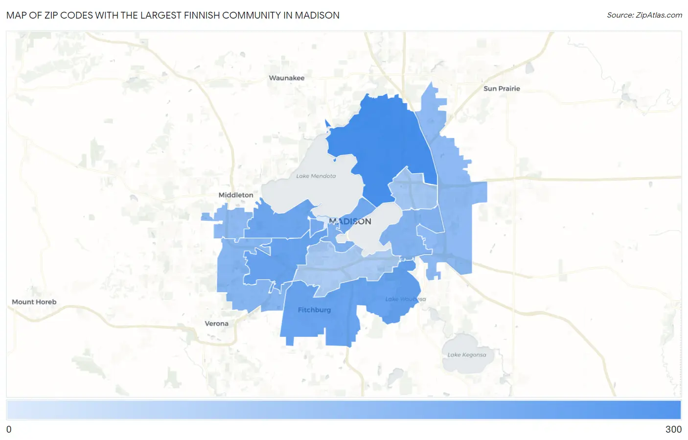 Zip Codes with the Largest Finnish Community in Madison Map