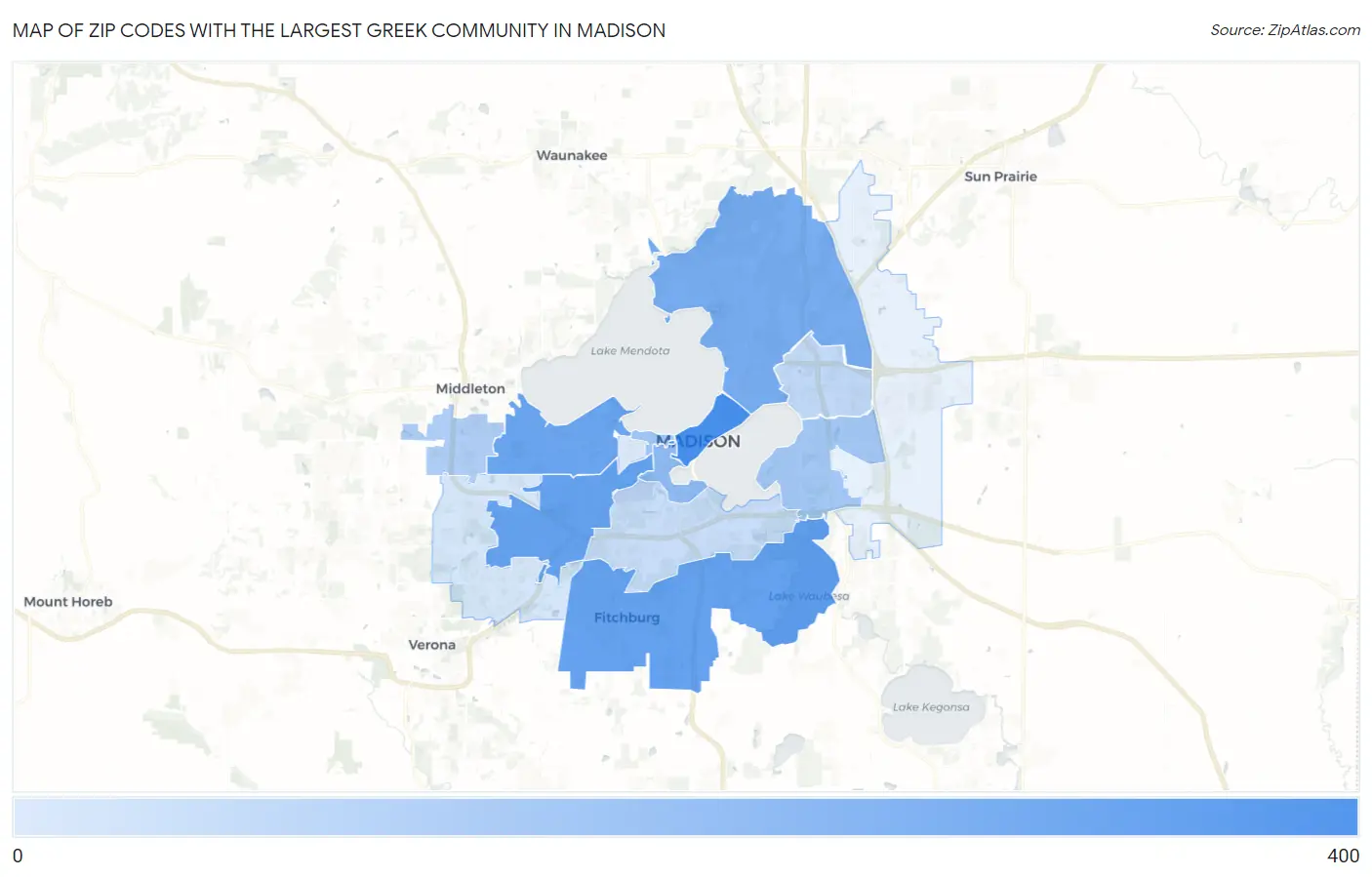 Zip Codes with the Largest Greek Community in Madison Map