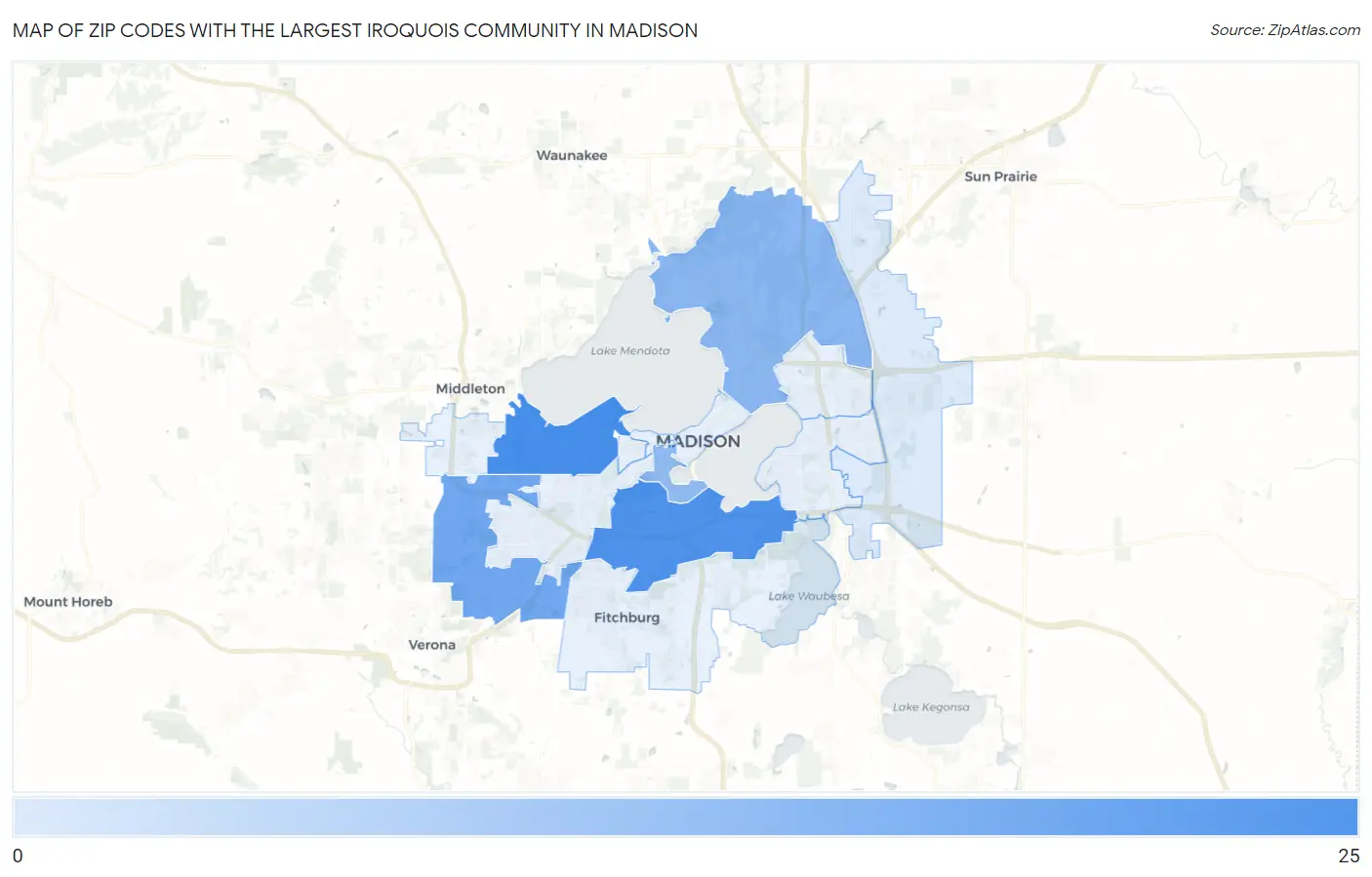Zip Codes with the Largest Iroquois Community in Madison Map