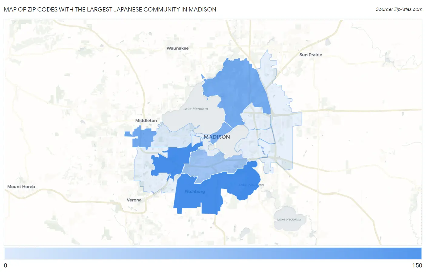 Zip Codes with the Largest Japanese Community in Madison Map