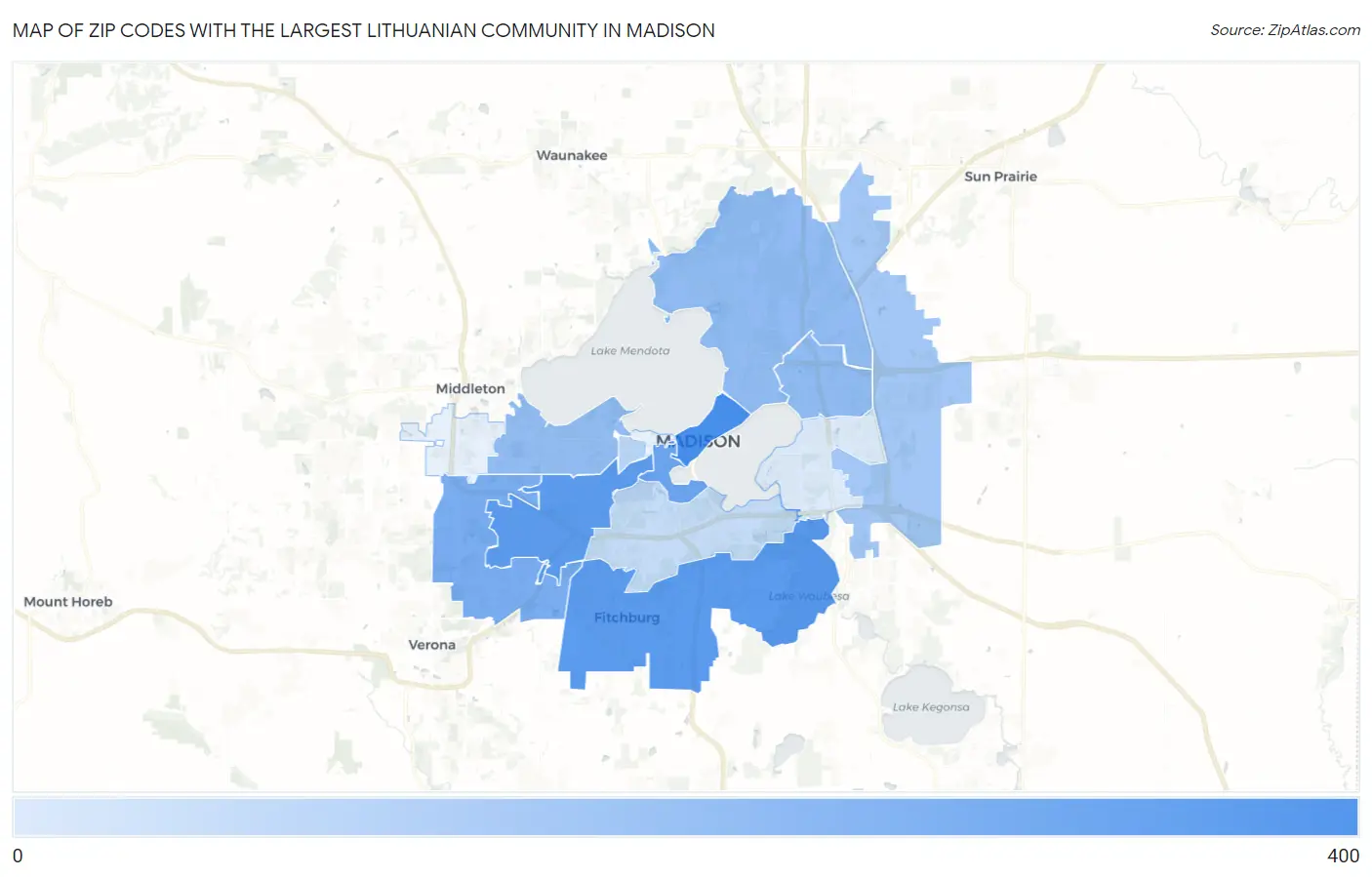 Zip Codes with the Largest Lithuanian Community in Madison Map