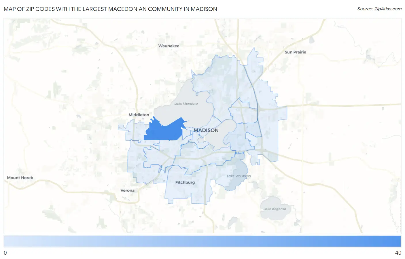 Zip Codes with the Largest Macedonian Community in Madison Map