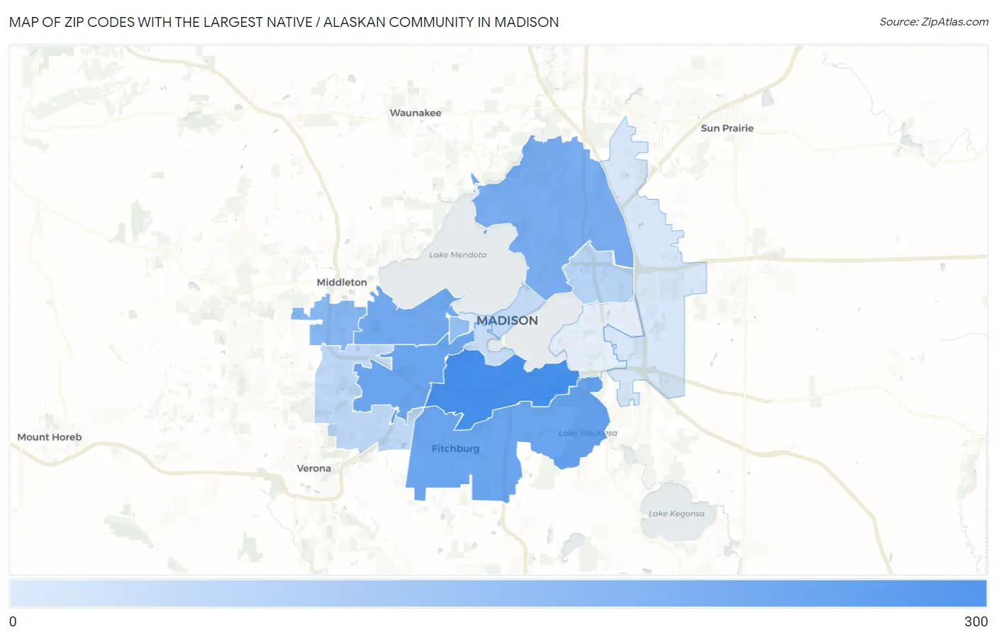 Zip Codes with the Largest Native / Alaskan Community in Madison Map