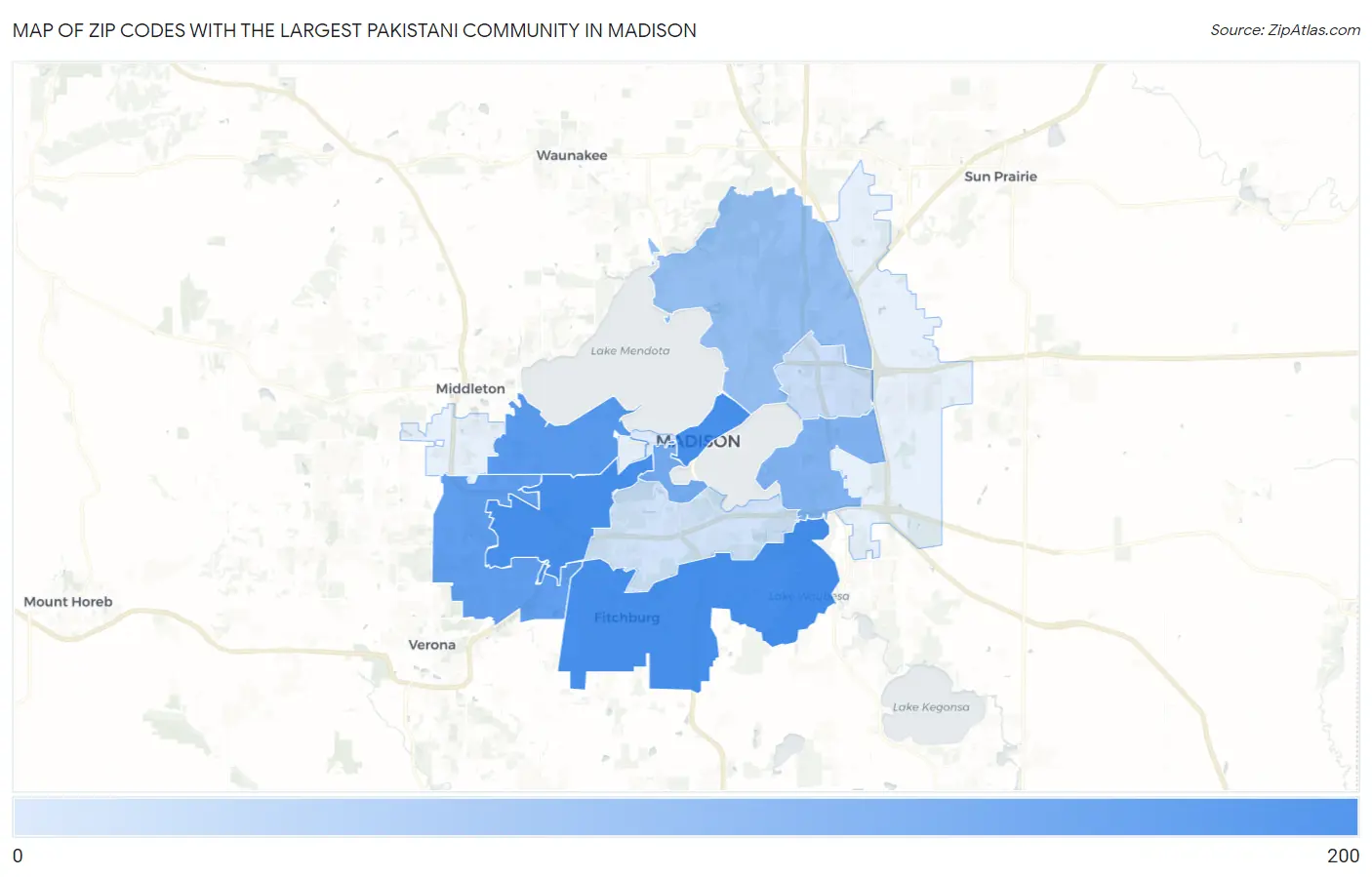 Zip Codes with the Largest Pakistani Community in Madison Map
