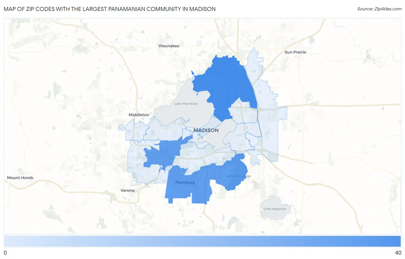 Zip Codes with the Largest Panamanian Community in Madison Map