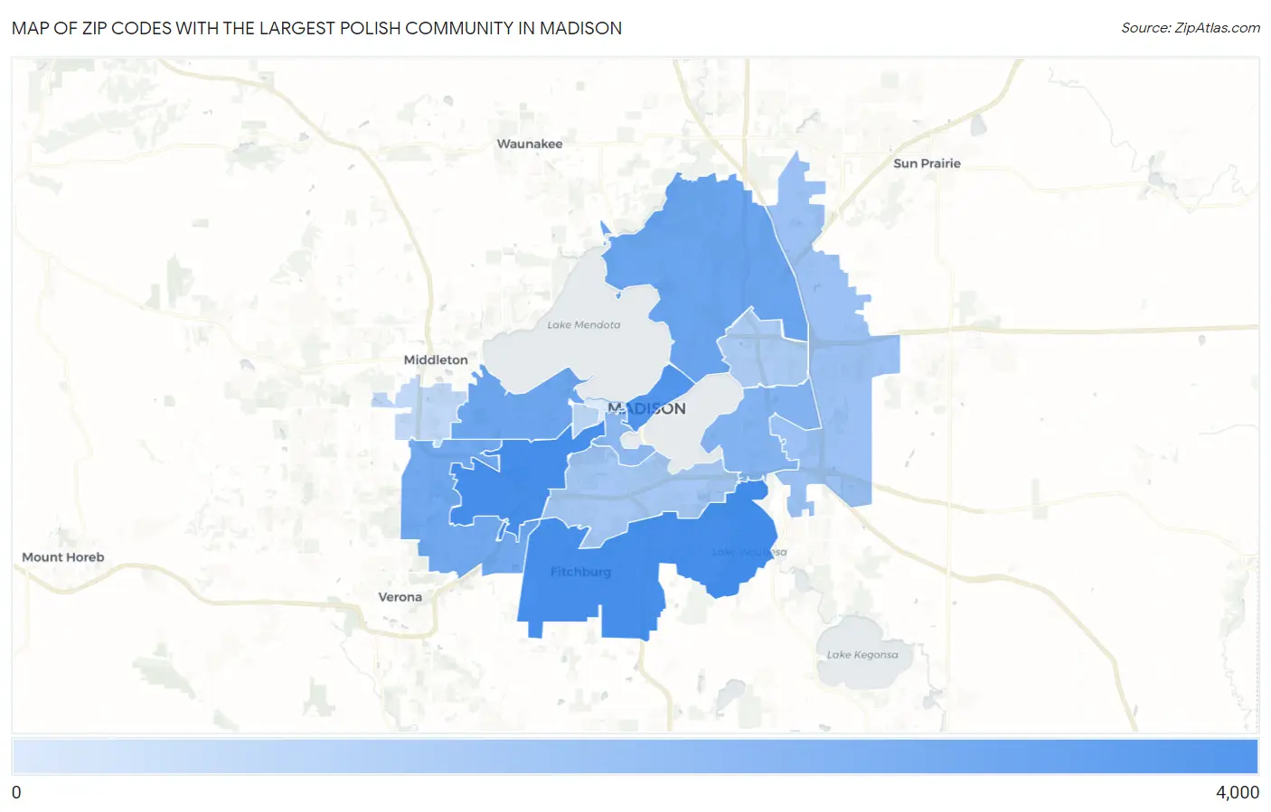 Zip Codes with the Largest Polish Community in Madison Map