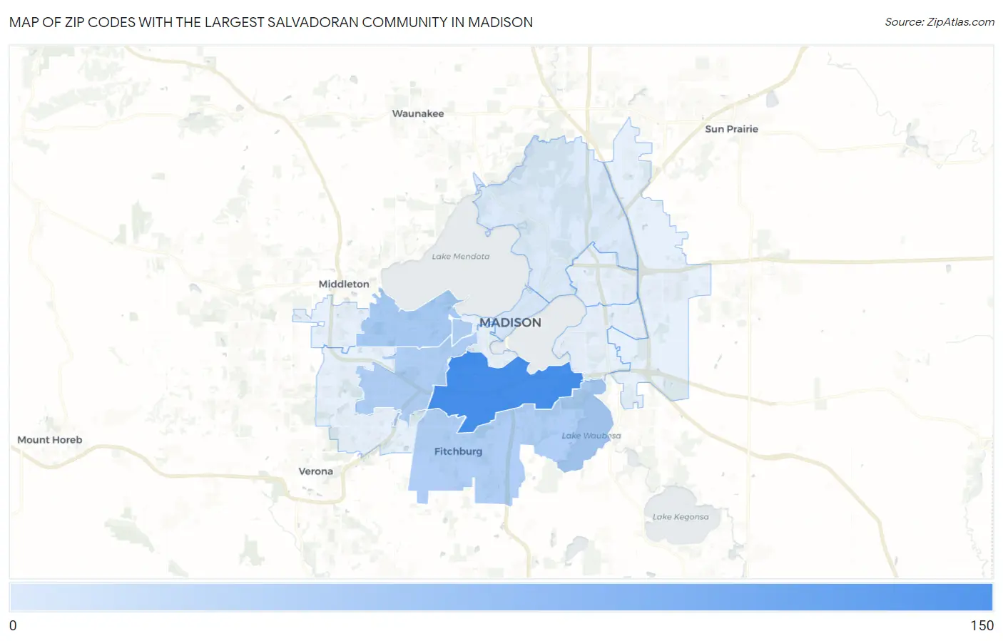 Zip Codes with the Largest Salvadoran Community in Madison Map