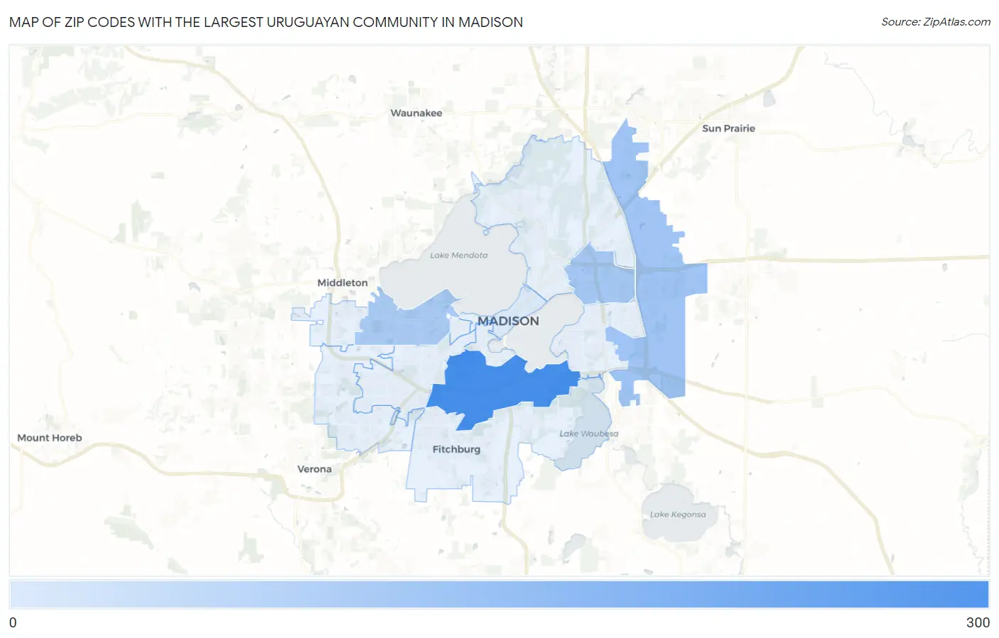 Zip Codes with the Largest Uruguayan Community in Madison Map