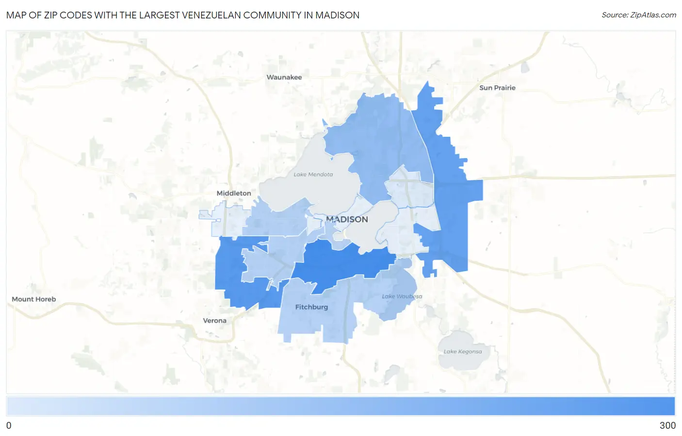Zip Codes with the Largest Venezuelan Community in Madison Map