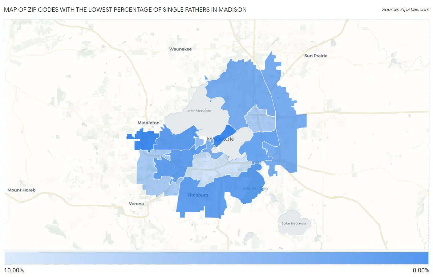 Zip Codes with the Lowest Percentage of Single Fathers in Madison Map