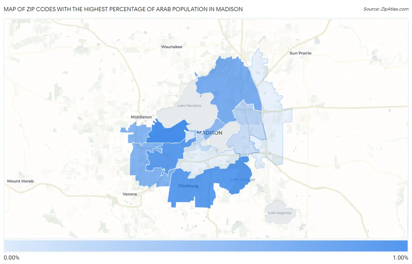 Zip Codes with the Highest Percentage of Arab Population in Madison Map