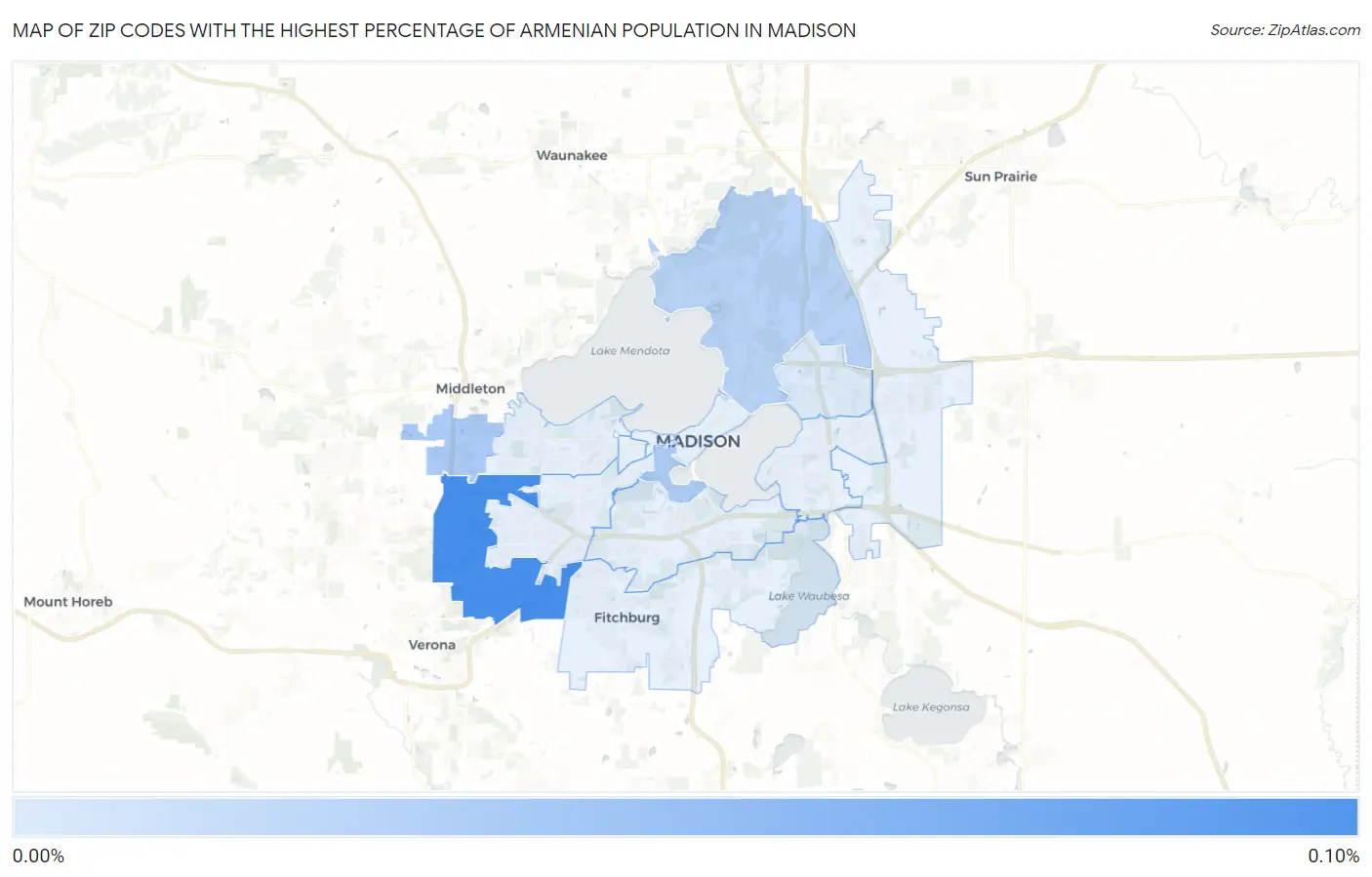 Zip Codes with the Highest Percentage of Armenian Population in Madison Map