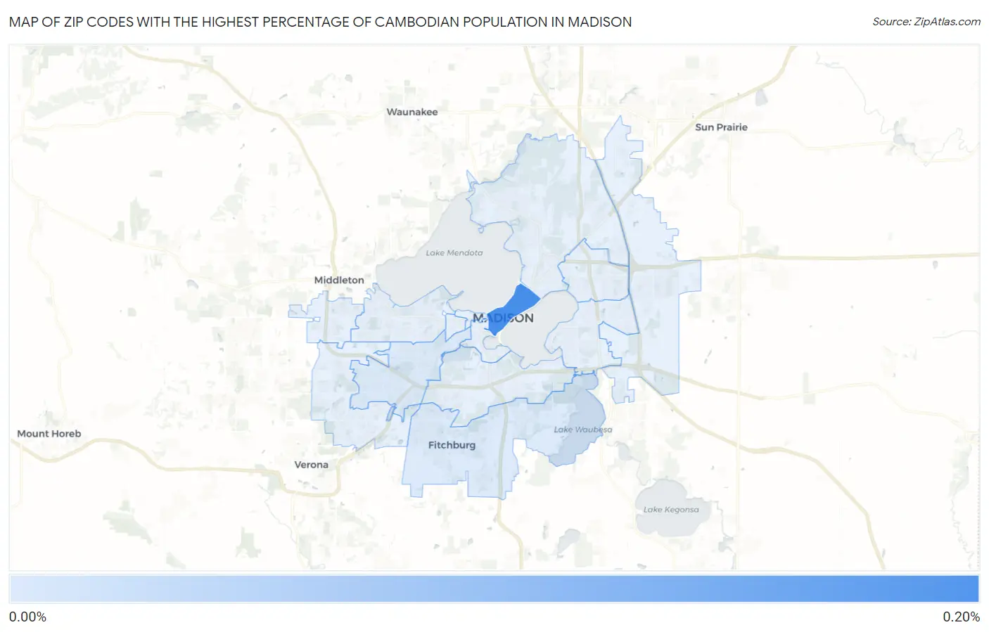 Zip Codes with the Highest Percentage of Cambodian Population in Madison Map