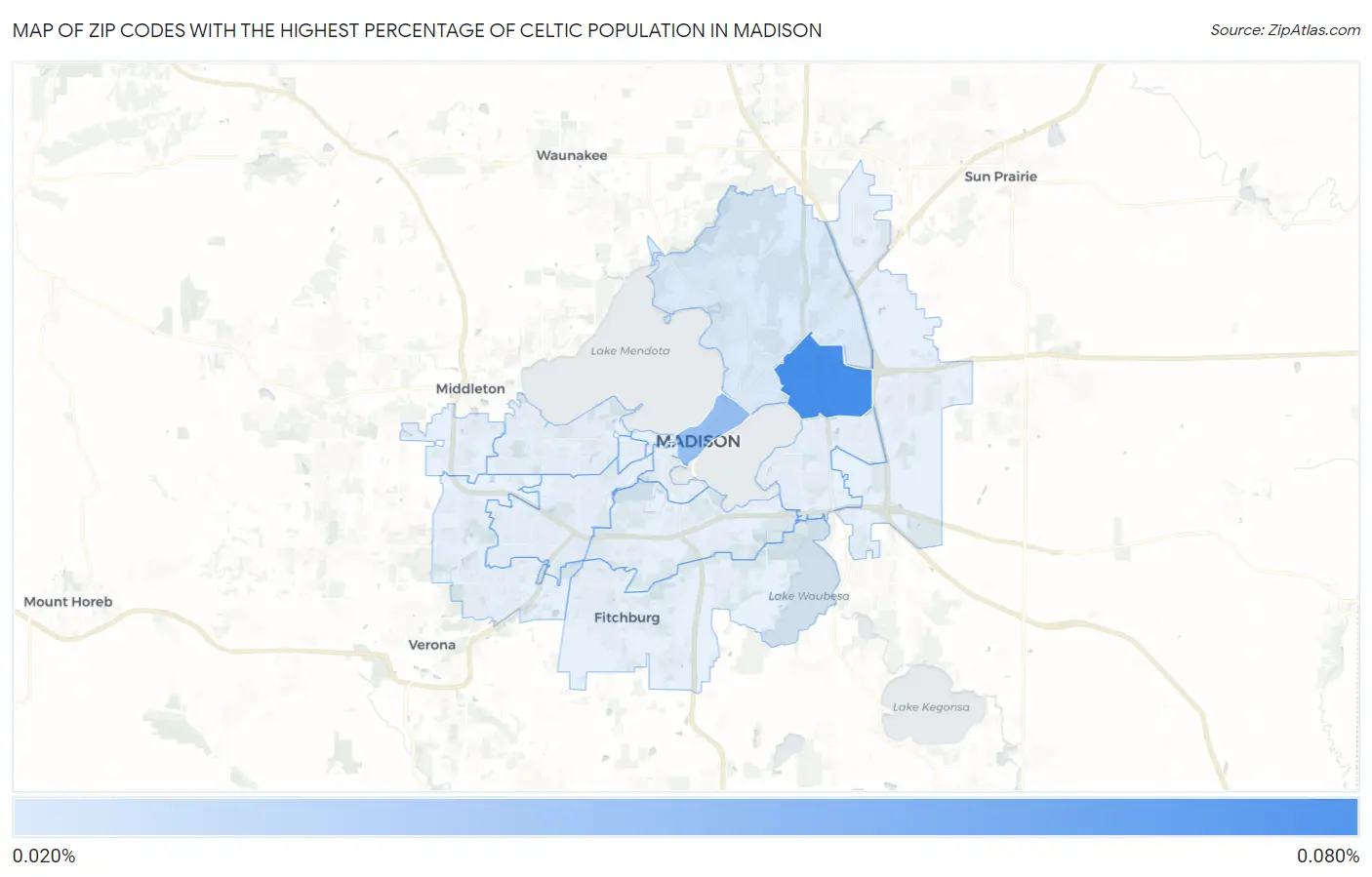 Zip Codes with the Highest Percentage of Celtic Population in Madison Map