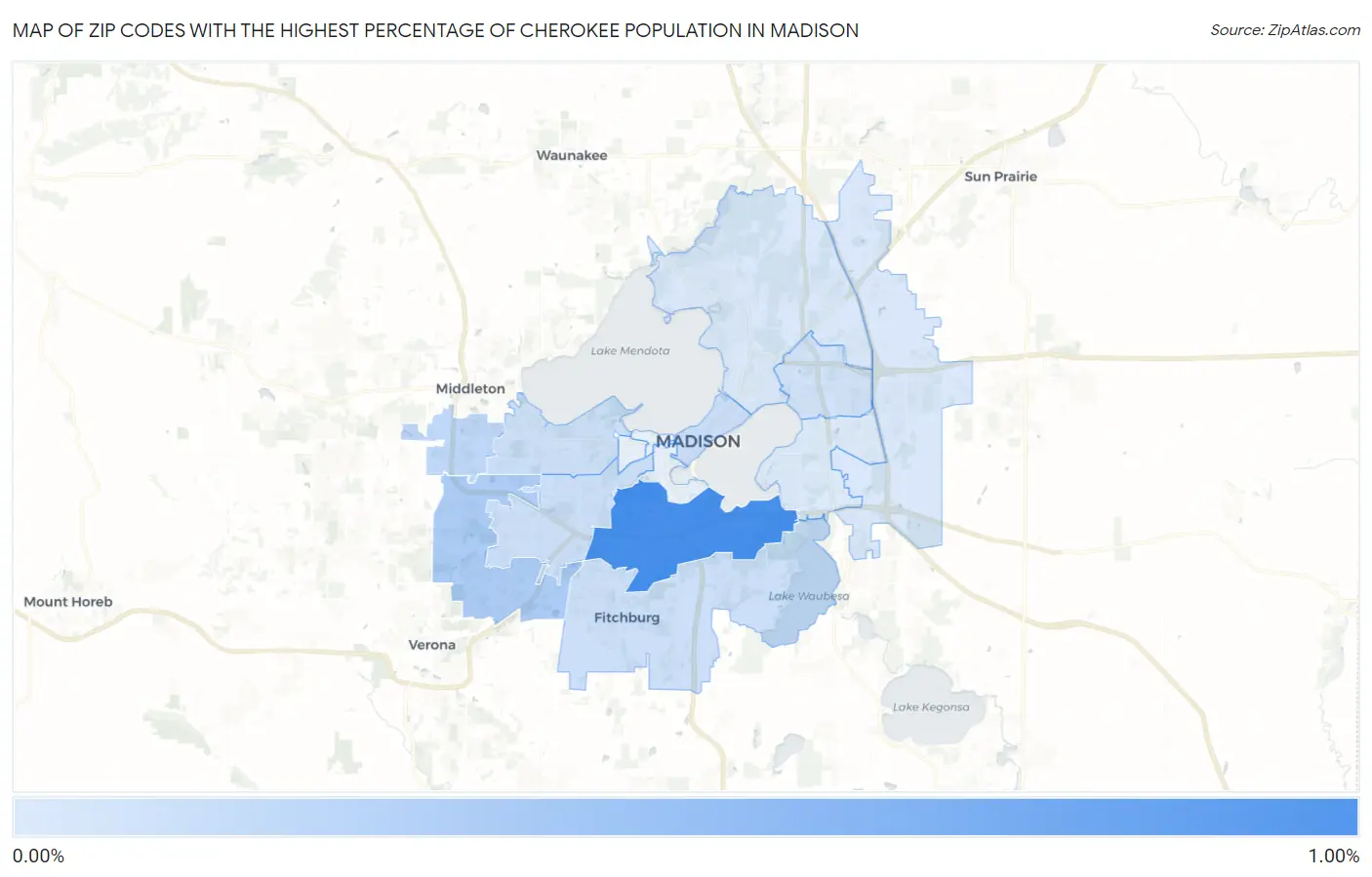 Zip Codes with the Highest Percentage of Cherokee Population in Madison Map