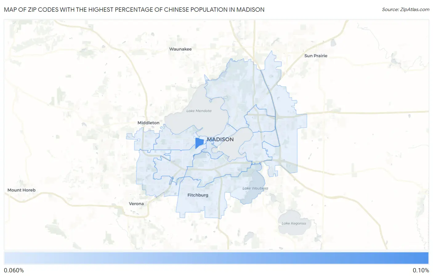 Zip Codes with the Highest Percentage of Chinese Population in Madison Map