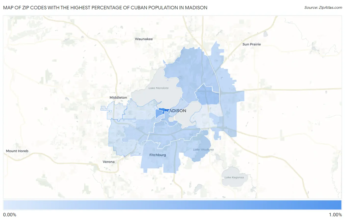 Zip Codes with the Highest Percentage of Cuban Population in Madison Map