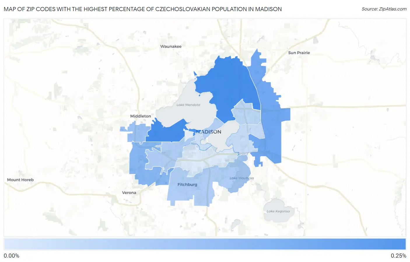 Zip Codes with the Highest Percentage of Czechoslovakian Population in Madison Map