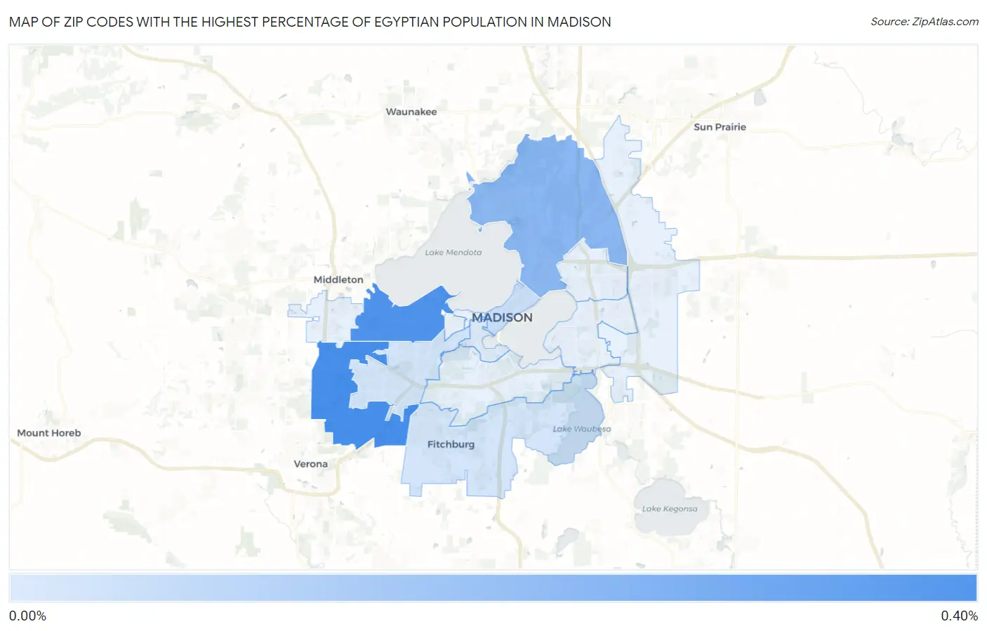 Zip Codes with the Highest Percentage of Egyptian Population in Madison Map
