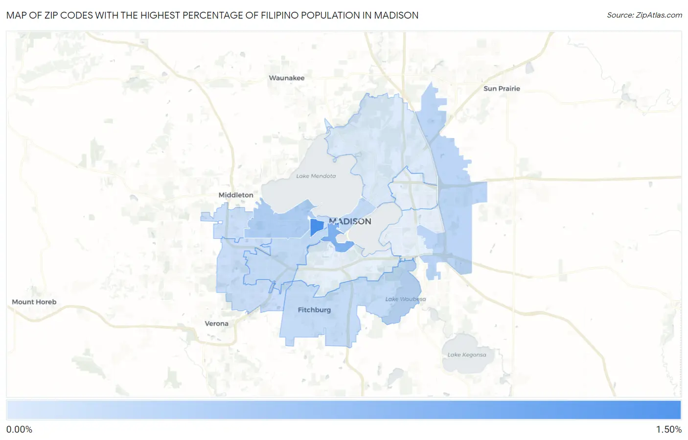 Zip Codes with the Highest Percentage of Filipino Population in Madison Map