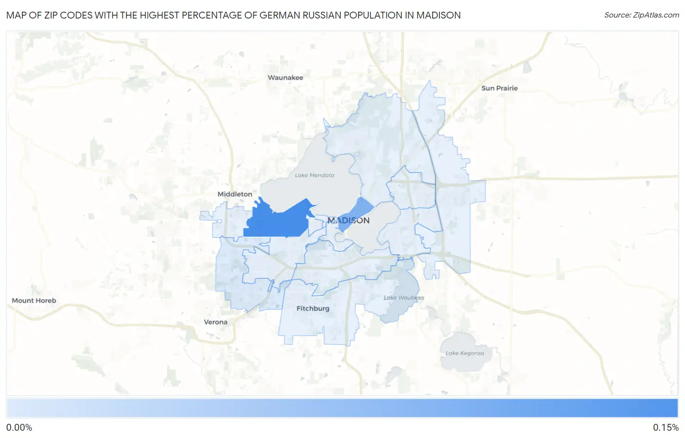 Zip Codes with the Highest Percentage of German Russian Population in Madison Map
