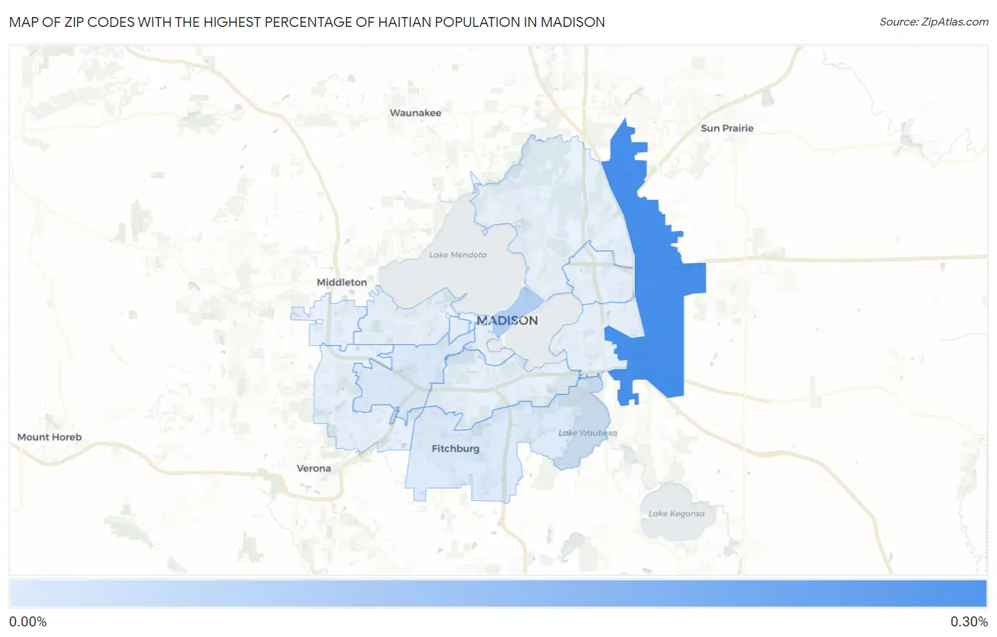 Zip Codes with the Highest Percentage of Haitian Population in Madison Map